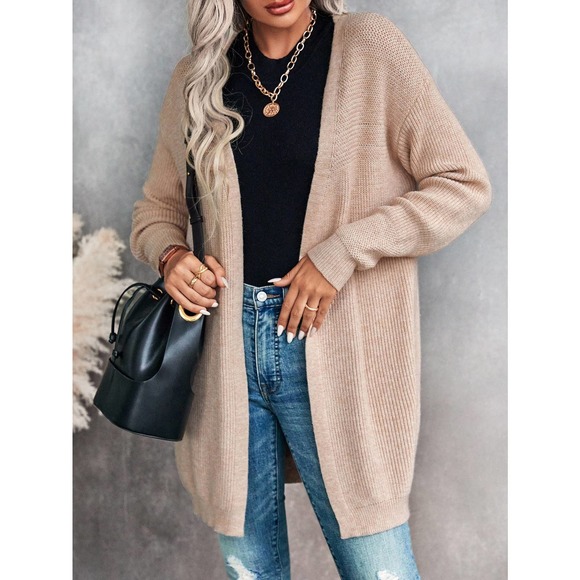 Drop Shoulder Duster Cardigan sweater tan - Picture 3 of 6